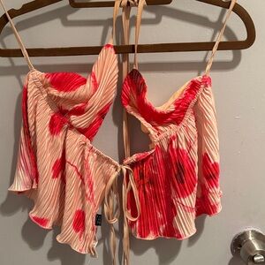 SHEIN Red and Cream Pleated Tank Top